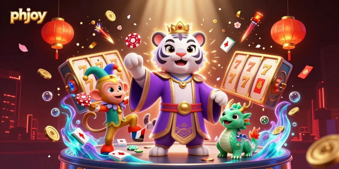 phjoy captivates players with a dynamic 3D illustration showcasing a joyful casino experience filled with excitement.
