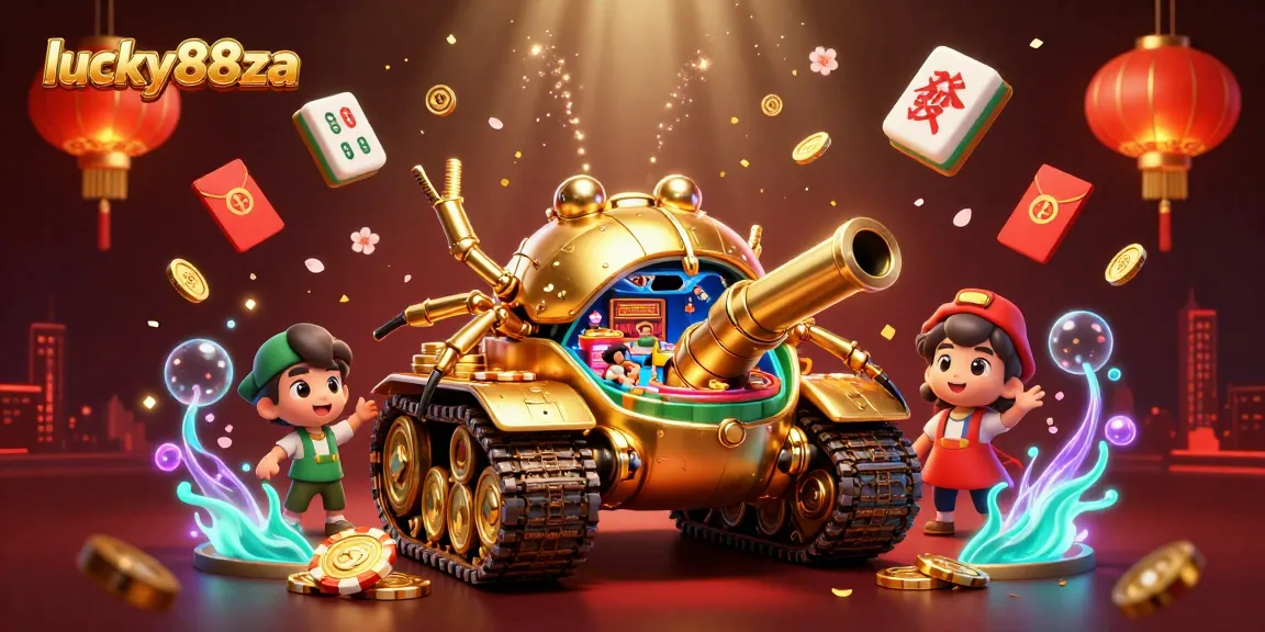 Experience the excitement at lucky88za with a vibrant 3D casino tank scene full of gaming elements.