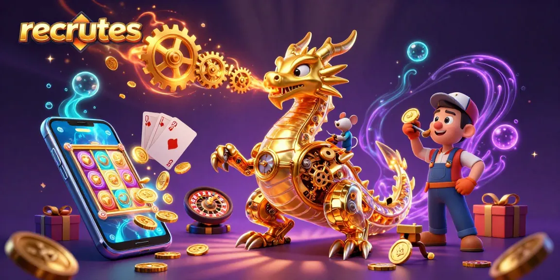 Experience the thrill of gaming with recrutes as a golden dragon and engineer showcase vibrant casino elements.