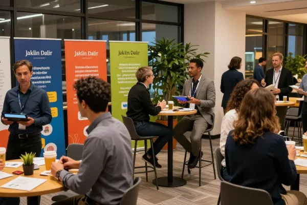 Jaklin Dalir showcased in a dynamic business networking event with professionals engaging and sharing ideas.